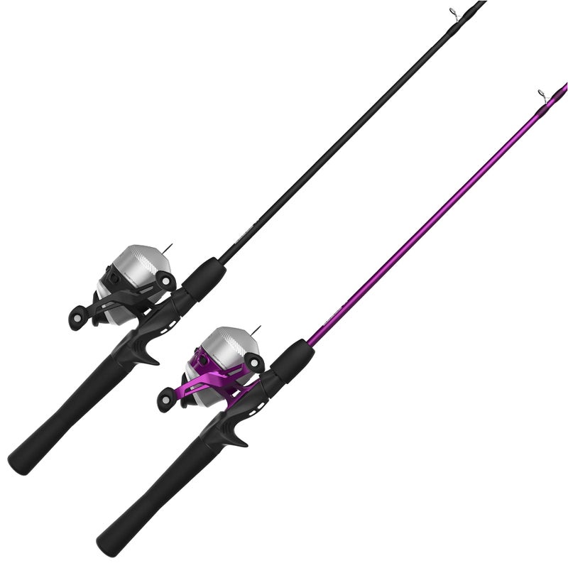 Zebco 33 Spincast Reel and Fishing Rod Combos (2-Pack), 5-Foot 6-Inch 2-Piece Fiberglass Rods with EVA Handle, Quickset Anti-Reverse Fishing Reels with Bite Alert, 1-Pink, 1-Black - Image 1